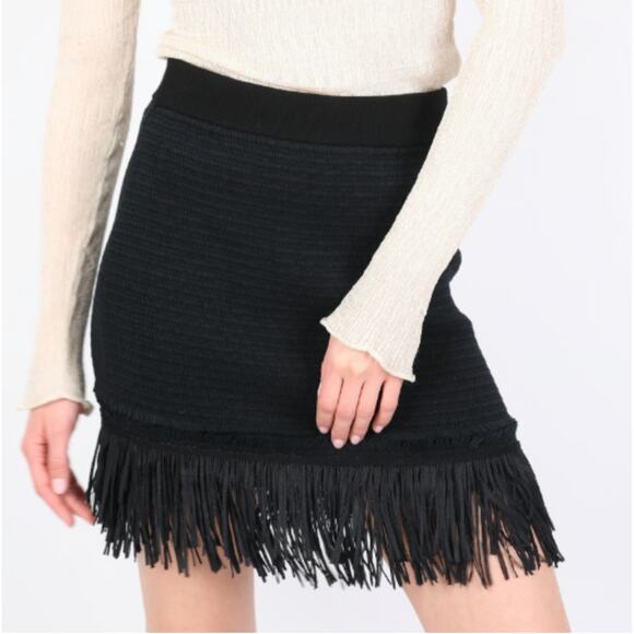CLUB MONACO Fredrikah Fringe Knit  Sweater Skirt In Black Size S - Picture 1 of 10